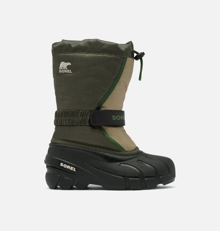 Botas Nieve Sorel Niños - Childrens Flurry™ Verde Oscuro/Negras - 27038-MXCH